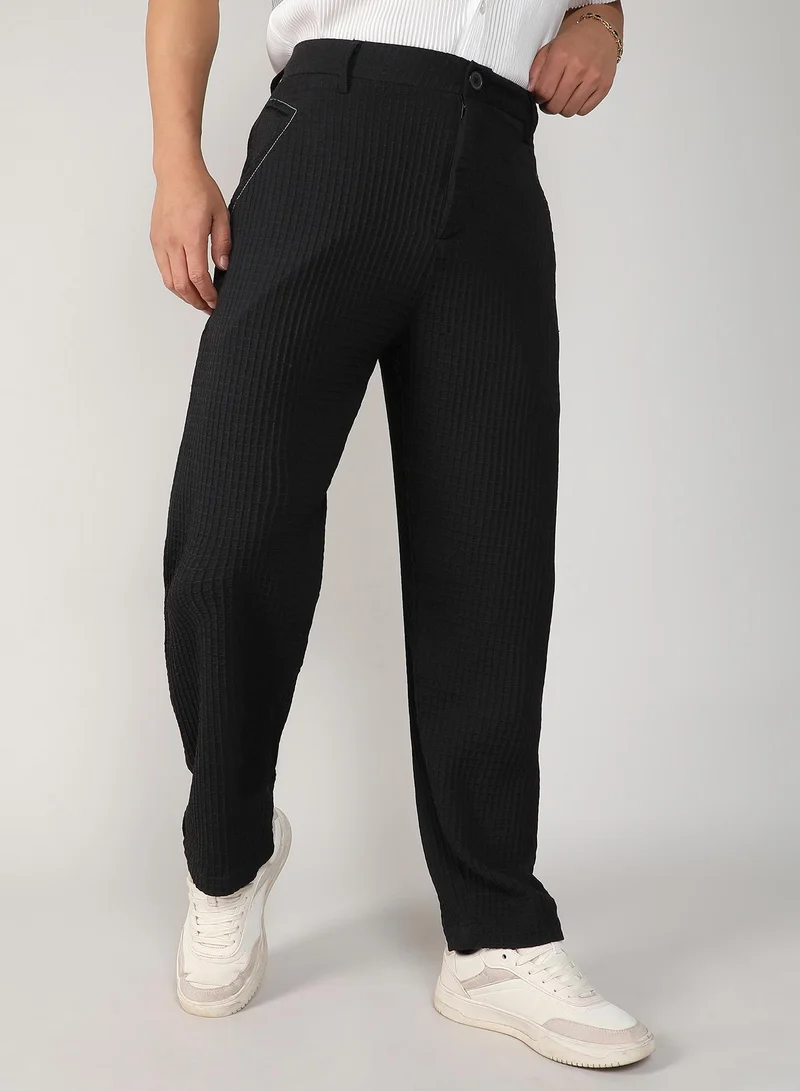 Campus Sutra Lightweight - Textured Graph Check Trousers