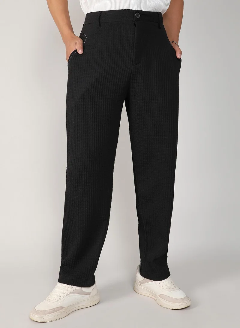Campus Sutra Lightweight - Textured Graph Check Trousers
