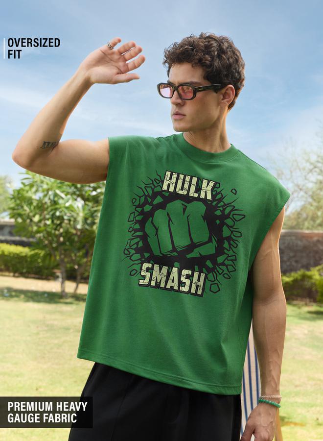 The Souled Store Men Green Printed Hulk Smash Oversized Vest - Image 1