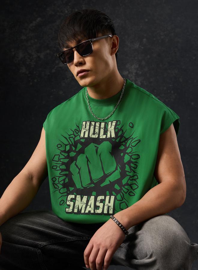 The Souled Store Men Green Printed Hulk Smash Oversized Vest - Image 2