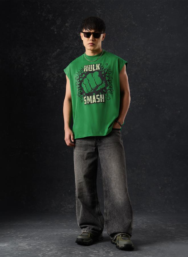The Souled Store Men Green Printed Hulk Smash Oversized Vest - Image 3
