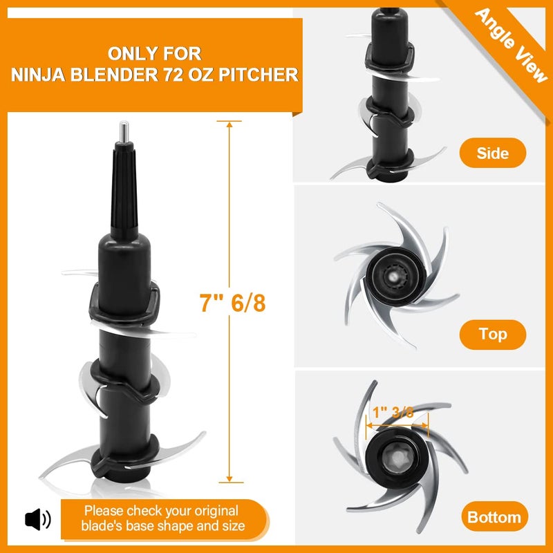 WARDFYT Blender 6-Blade Replacement Compatible with Ninja 72 oz Pitcher, Replacement 6-Stacked Blade for the Ninja Professional Blender BL610 BL740 BL660 BL663 BL710WM CO610B CT610, Stainess Steel - Image 2