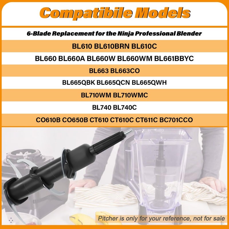 WARDFYT Blender 6-Blade Replacement Compatible with Ninja 72 oz Pitcher, Replacement 6-Stacked Blade for the Ninja Professional Blender BL610 BL740 BL660 BL663 BL710WM CO610B CT610, Stainess Steel - Image 3