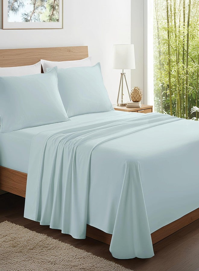 Kickoff Home Kickoff Viscose Bamboo Sheets King Size 4-pc 100% Organic Bamboo Viscose Bed Cooling Sheets King Size Set Cool Bedding for hot Sleepers Sheet, Flat, Fitted, Pillowcases (Coastal Blue,K) - Image 1