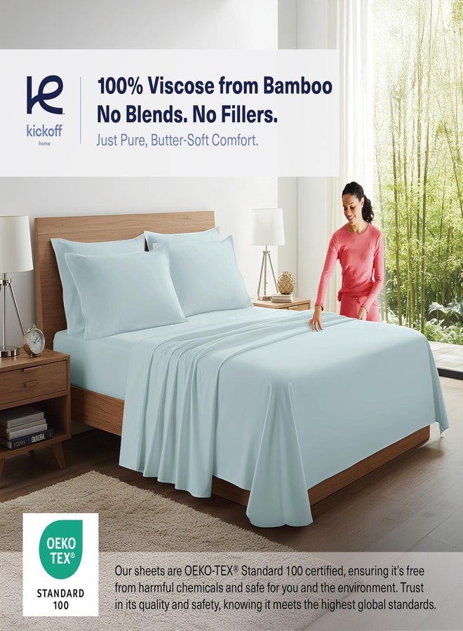 Kickoff Home Kickoff Viscose Bamboo Sheets King Size 4-pc 100% Organic Bamboo Viscose Bed Cooling Sheets King Size Set Cool Bedding for hot Sleepers Sheet, Flat, Fitted, Pillowcases (Coastal Blue,K) - Image 2