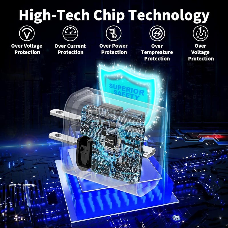 esbeecables iPhone 17 16 Charger Fast Charging Type C 20W USB C Block iPad Charger with Woven 6FT USB-C Cable Data Sync 60W for iPhone 17/Air/16/15 Plus/16/15 Pro Max/iPad Air mini Pro/AirPods Pro - Image 5