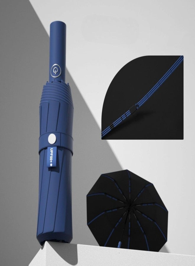 Marmik 3 Fold Auto Open Close Travel Umbrella with Reflective Stripe, Umbrella for Men & Women, Windproof Waterproof Folding Umbrella with 10 Reinforced Ribs, Compact Large Size (Blue) - Image 4