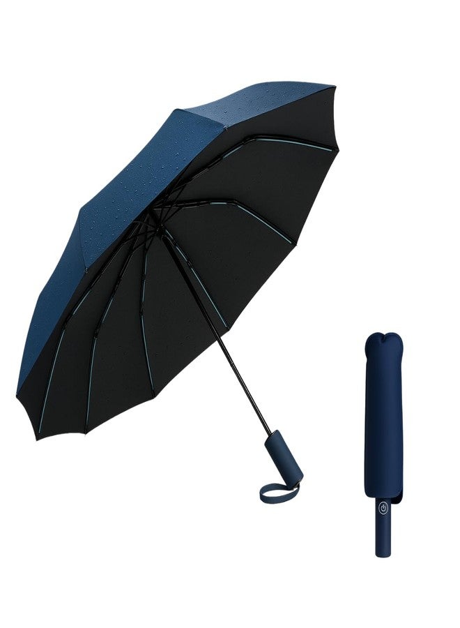 Marmik 3 Fold Auto Open Close Travel Umbrella with Reflective Stripe, Umbrella for Men & Women, Windproof Waterproof Folding Umbrella with 10 Reinforced Ribs, Compact Large Size (Blue) - Image 1