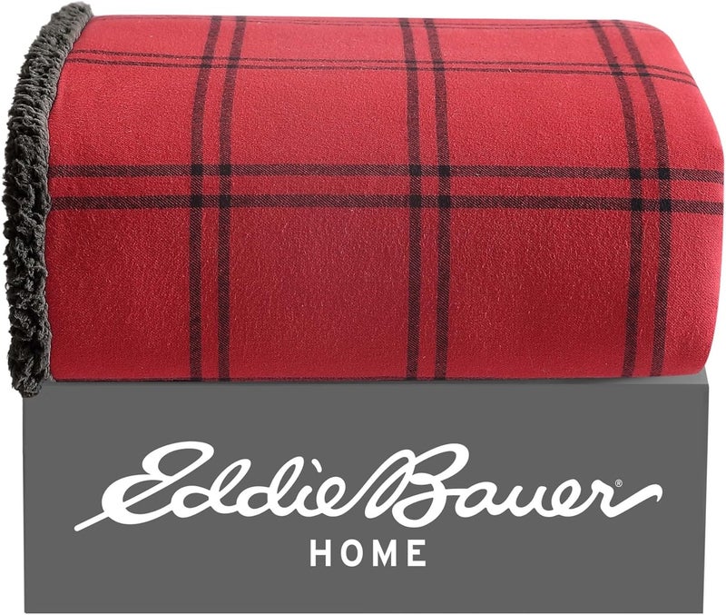 Eddie Bauer - Throw Blanket, Cotton Flannel Home Decor, All Season Reversible Sherpa Bedding (Kettle Falls Red/Black, Throw) - Image 5