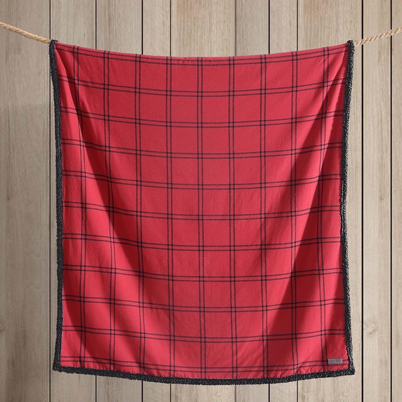 Eddie Bauer - Throw Blanket, Cotton Flannel Home Decor, All Season Reversible Sherpa Bedding (Kettle Falls Red/Black, Throw) - Image 3
