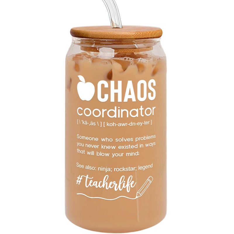 Pawzity Pawzity Teacher Gifts for Women  Teacher Appreciation Gifts  Mothers Day Back To School Appreciation Week Gift Ideas for Teachers  Chaos Coordinator Gift  16 Oz Can Glass 