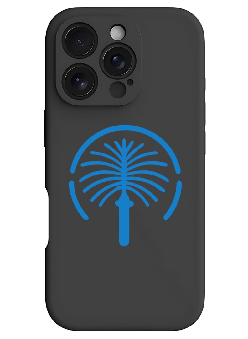 Theodor iPhone 16 Pro Max Black Protective Slim Fit Case Liquid Silicone Cover with Full Body Protection Anti-Scratch Shockproof Case For iPhone - Palm Jumeriah Blue - Image 1