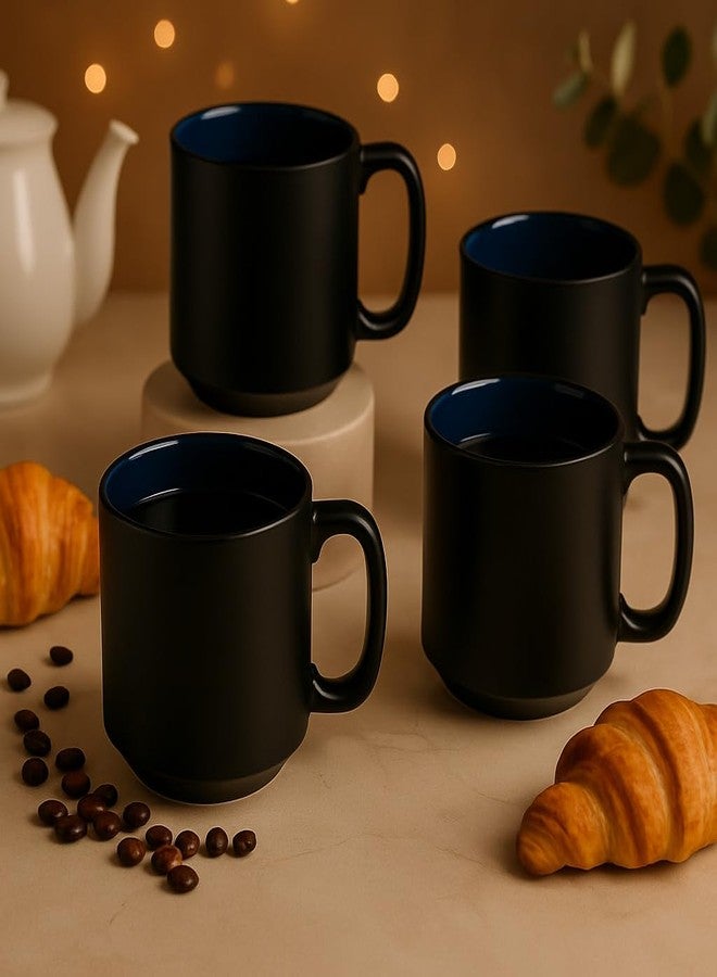 KITTENS Matte Black Ceramic Coffee Mug Set of 4 - 200ml - Deep Blue Interior | Handcrafted Stoneware | Microwave & Dishwasher Safe | Premium Tea & Coffee Mugs for Home, Office & Gifting - Image 1