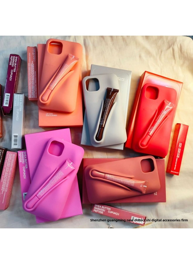 Generic - Rhodee Lipstick Lip Gloss IPhone16promax Phone Case For Apple 15pro Silicone 14 Color Box Packaging-Color:Red (with Original Packaging) + Lipstick-Applicable Models:iphone16 - Image 1