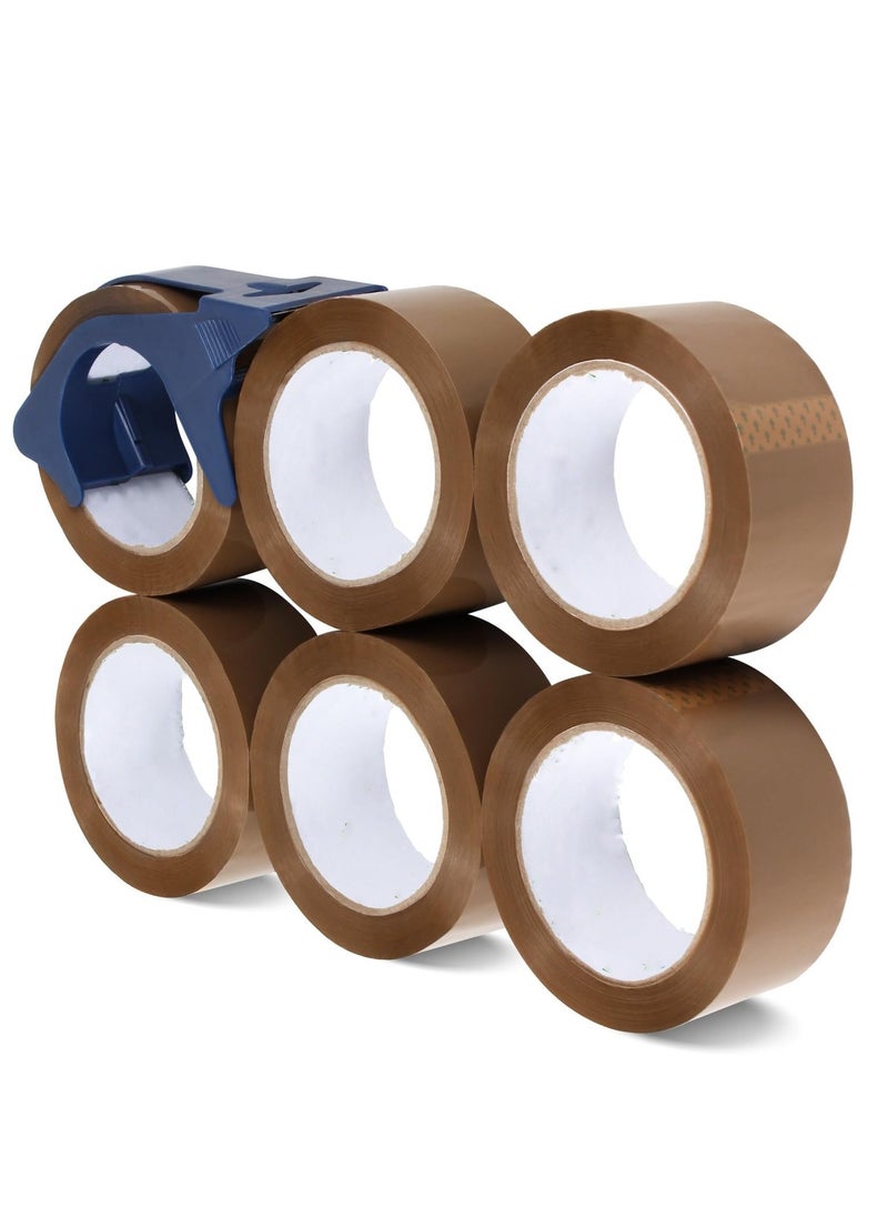 Generic Brown Packing Tape with Dispenser, 6 Rolls Heavy Duty Brown Packaging Tape Shipping Tape Refill Rolls, Carton Sealing Packaging Tape for Moving, Package, & Storage ( 2" X 110 Yards)  - Image 1