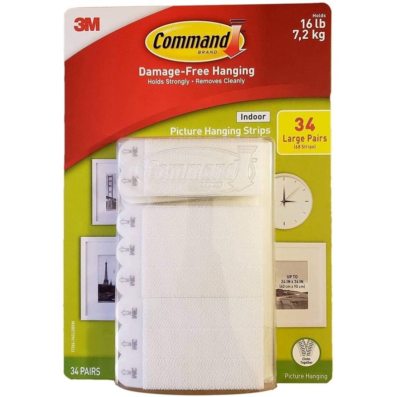 Command Indoor Picture Hanging Strips 34 Large Pairs, 68 Total Strips - Image 1