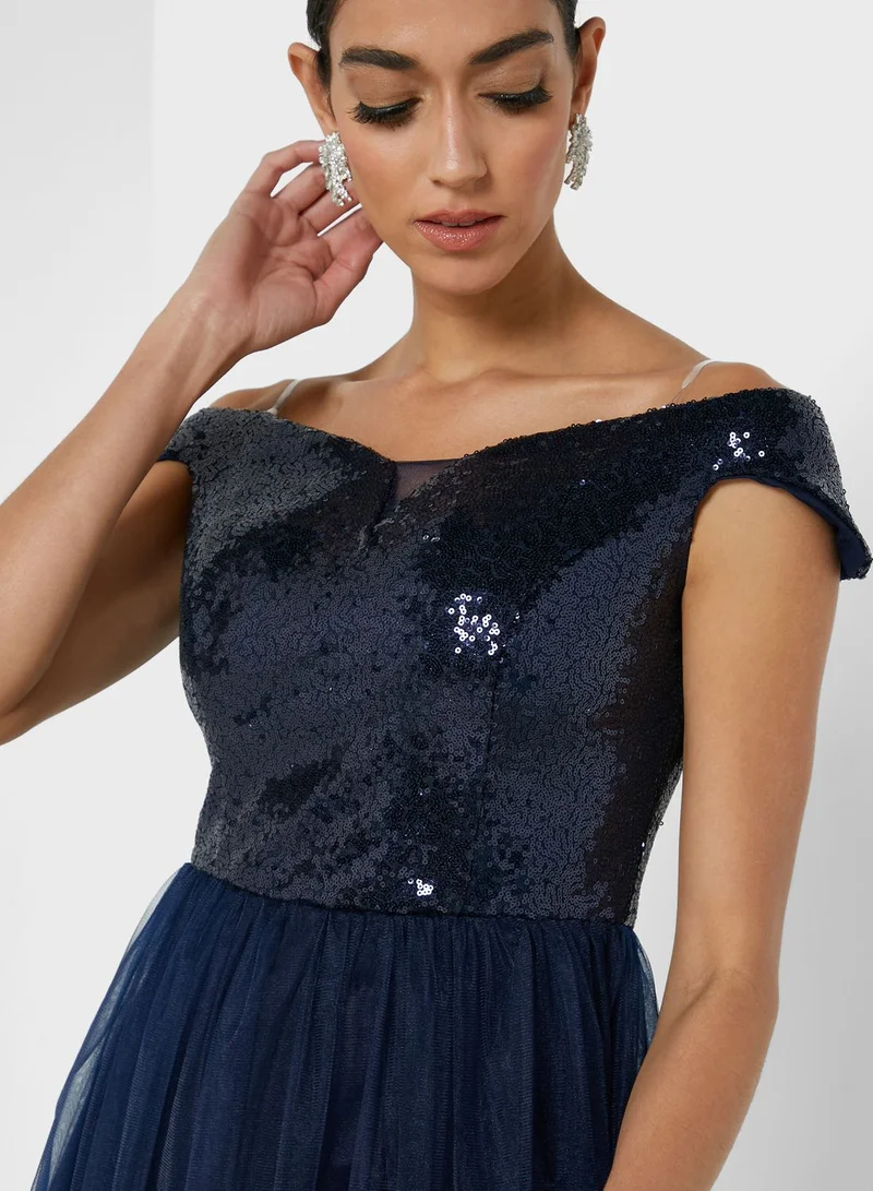 Ella Limited Edition Off-Shoulder Shimmer Detail Dress