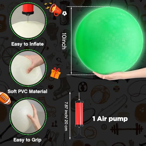 HI-BOOM Hiboom 1 Pcs Glow in The Dark Kickballs Dodgeballs Light up Playground Bouncy Balls with Pump for Adults Playground Backyard Outdoor Glow in The Dark Activities 10 Inch - Image 5