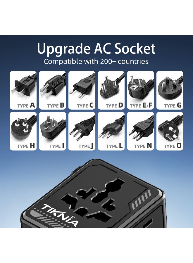 TIKNIA Universal Travel Adapter, European Travel Plug Adapter, International Power Adapter PD Fast Charging, Worldwide Wall Charger with USB-A & 3 USB-C Ports, Dual AC Power Adaptor for USA EU UK AUS - Image 5