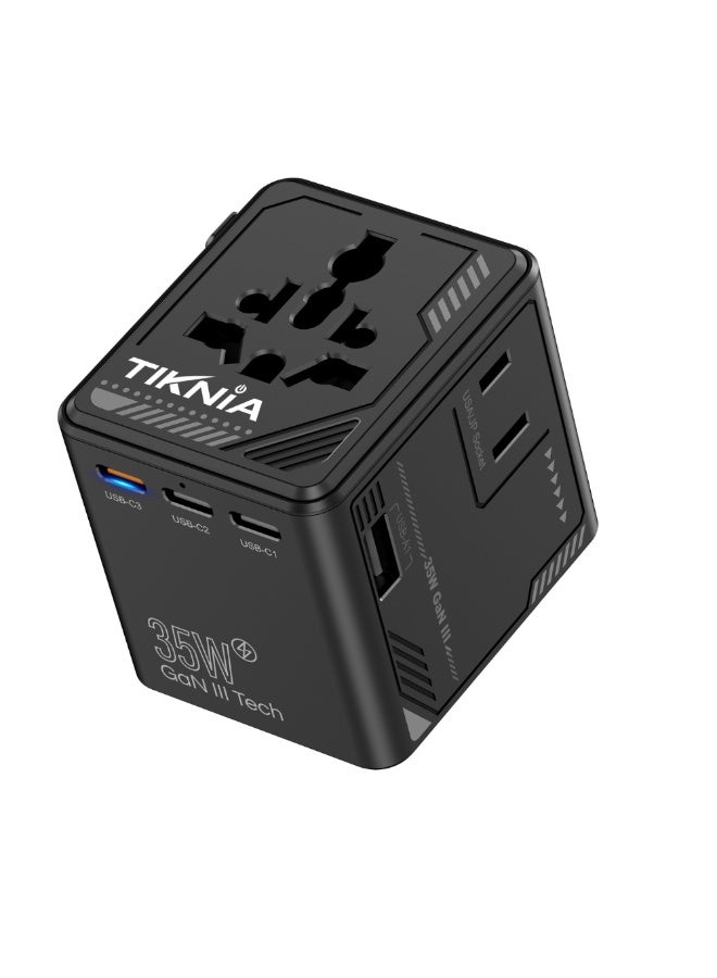 TIKNIA Universal Travel Adapter, European Travel Plug Adapter, International Power Adapter PD Fast Charging, Worldwide Wall Charger with USB-A & 3 USB-C Ports, Dual AC Power Adaptor for USA EU UK AUS - Image 1