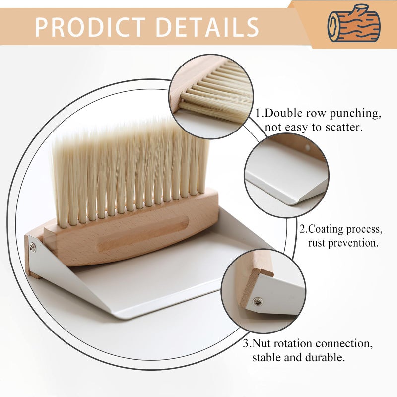 Nokiils Mini Dustpan And Brush Set  Small Beechwood Broom And Dust Pan Set  Portable Cleaning Brush And Dustpan Combo With Natural Sisal - Image 2