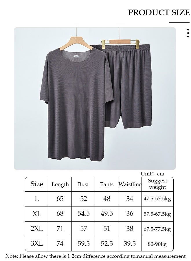 DUNISO Men's Pajamas Set Short Sleeve Summer Relaxed Pajamas Round Neck High Elastic Breathable Thin Pajamas Set - Image 2