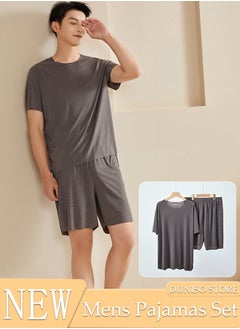 DUNISO Men's Pajamas Set Short Sleeve Summer Relaxed Pajamas Round Neck High Elastic Breathable Thin Pajamas Set  - Image 1