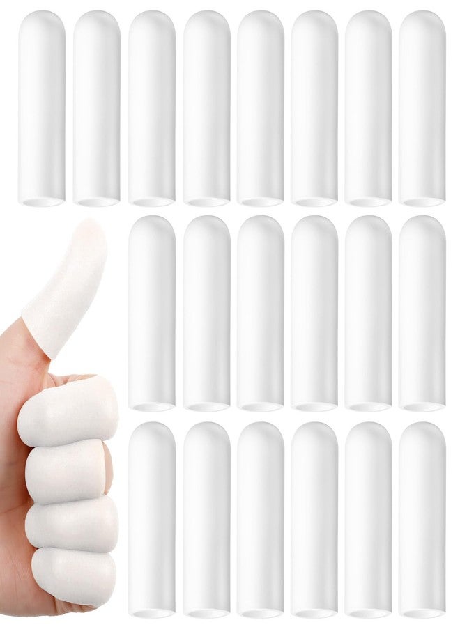 Matwsec 20 Pcs Gel Finger Cots, Silicone Finger Protectors, Reusable Fingertip Bandages, Soft Finger Sleeve, High Elastic Finger Covers for Wounds Cracked Skin Blisters Calluses (White - Image 1