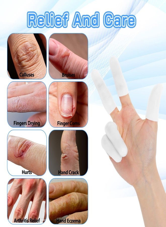 Matwsec 20 Pcs Gel Finger Cots, Silicone Finger Protectors, Reusable Fingertip Bandages, Soft Finger Sleeve, High Elastic Finger Covers for Wounds Cracked Skin Blisters Calluses (White - Image 2