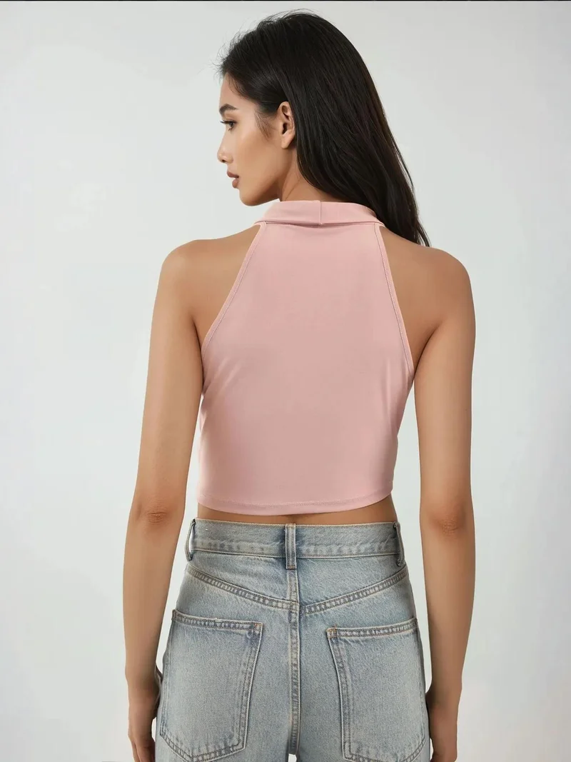 HICCUP Halter Collar Double Breasted Top