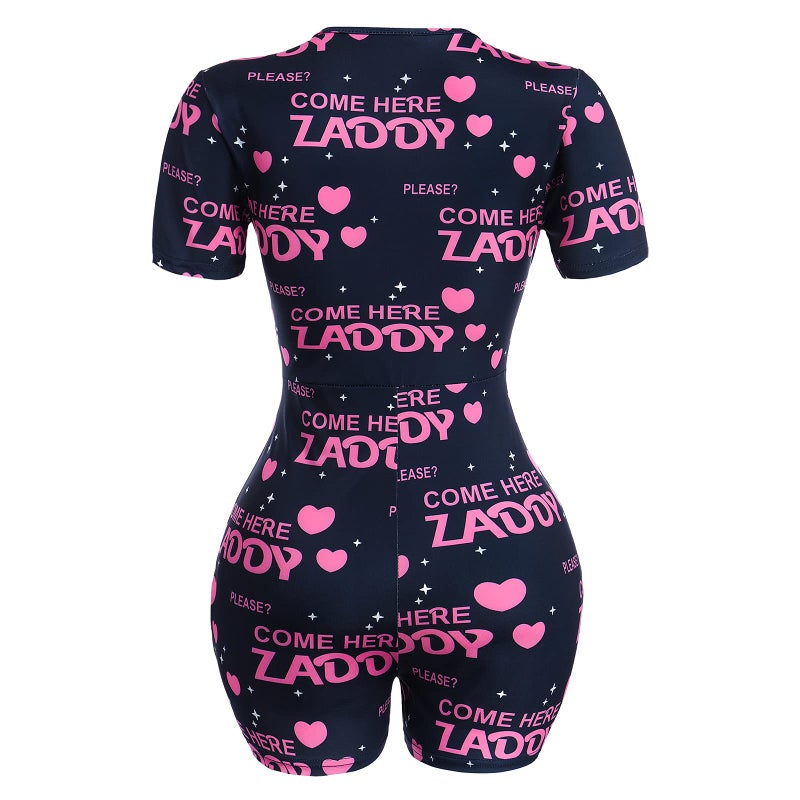 ABAFIP Women's Button V Neck Short Sleeve One Piece Shorts Romper Pajama Bodysuit Cute Print Bodycon Overall Jumpsuit Pjs Royal Blue Small - Image 4