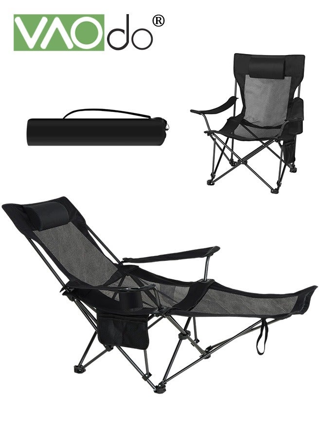 فاو دو كرسي تخييم متكئ بوضعين مع مسند للقدم ومسند للرأس مريح للبالغين يتحمل وزن 150 كجم كرسي شاطئ شبكي قابل للطي وجيد التهوية وبارد مع حقيبة تبريد وحامل أكواب للتخييم في الهواء الطلق والنزهات والسفر وصيد الأسماك - Image 1