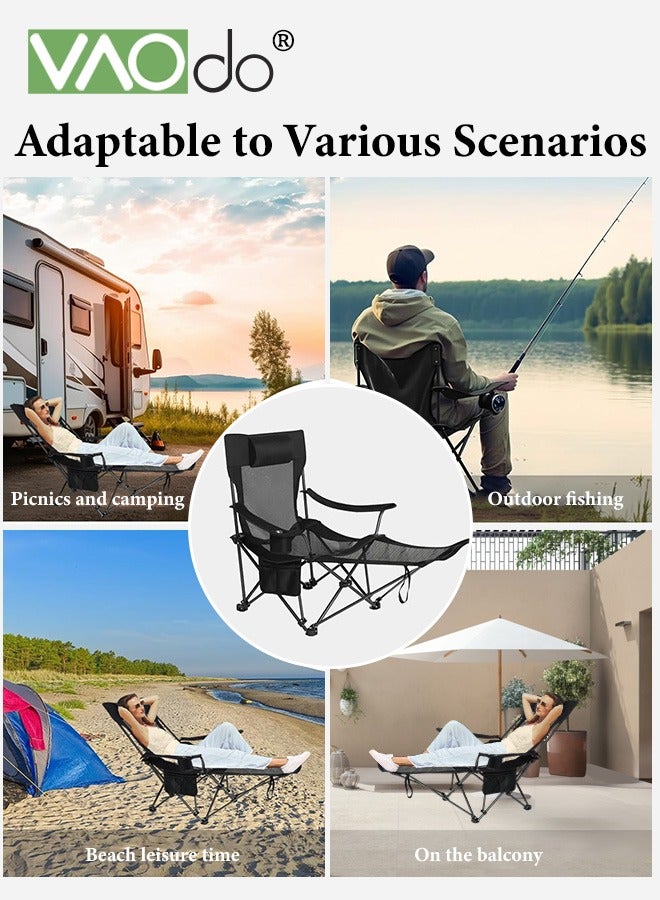 فاو دو كرسي تخييم متكئ بوضعين مع مسند للقدم ومسند للرأس مريح للبالغين يتحمل وزن 150 كجم كرسي شاطئ شبكي قابل للطي وجيد التهوية وبارد مع حقيبة تبريد وحامل أكواب للتخييم في الهواء الطلق والنزهات والسفر وصيد الأسماك - Image 4