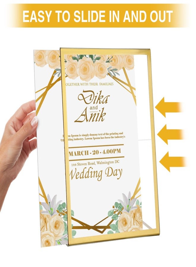 EHWINE 12 Pack Acrylic Sign Holder 8.5 x 11, Gold Picture Frame Stand up Table Top Sign Holders, Slanted Back Paper Holder Clear Display Stand Menu Flyer Holder for Wedding Party - Image 5