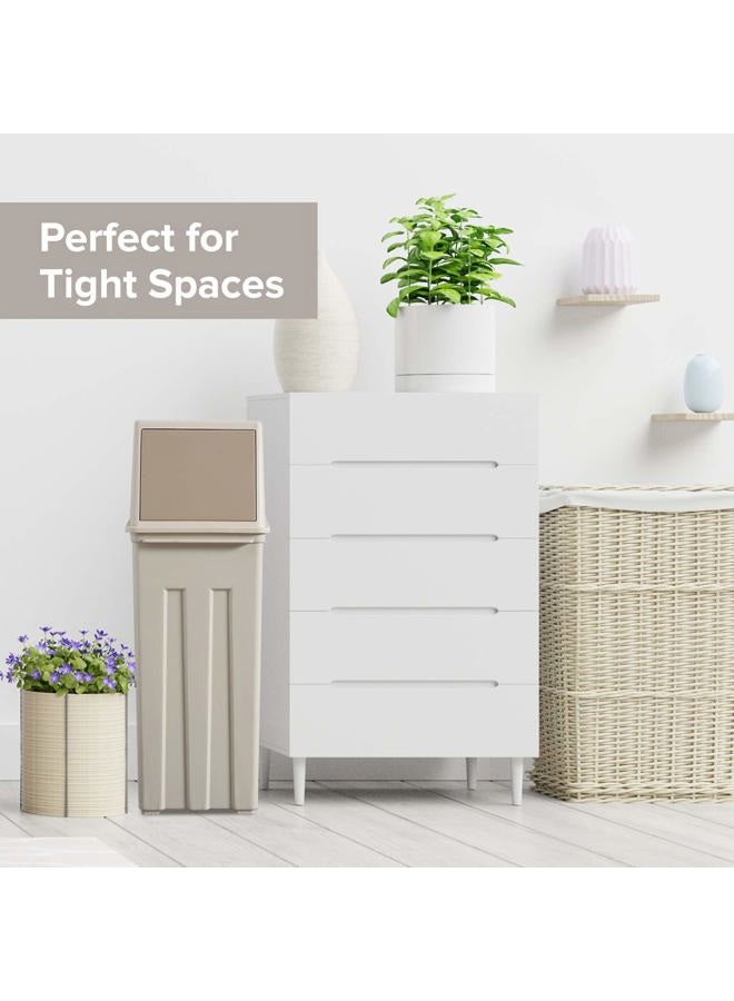 Primo Supply Large Capacity (30L) - 8 Gallon Trash Can w/Hinged Flap Cover - 11.8" x 7.5" x 24.6" Slim Trash Can with Lid - Indoor/Outdoor Swing Door Waste Basket - Tall & Narrow Trash Bin in Sand - 30L/8 Gal - Image 3