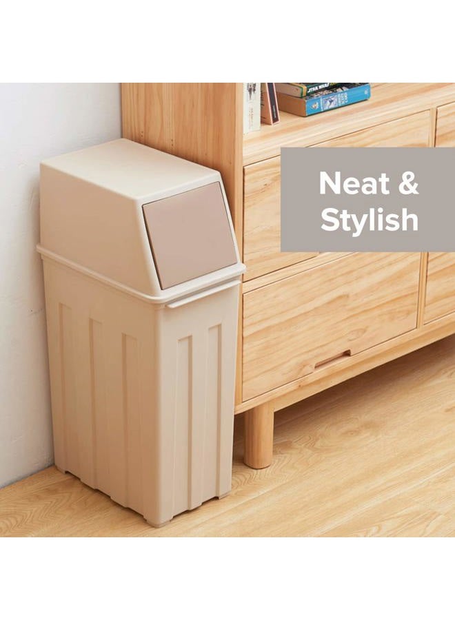 Primo Supply Large Capacity (30L) - 8 Gallon Trash Can w/Hinged Flap Cover - 11.8" x 7.5" x 24.6" Slim Trash Can with Lid - Indoor/Outdoor Swing Door Waste Basket - Tall & Narrow Trash Bin in Sand - 30L/8 Gal - Image 5