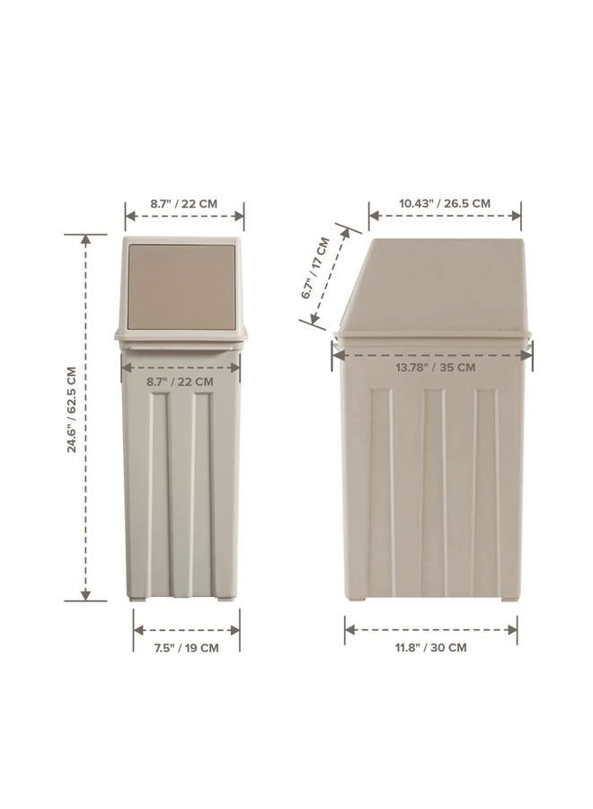 Primo Supply Large Capacity (30L) - 8 Gallon Trash Can w/Hinged Flap Cover - 11.8" x 7.5" x 24.6" Slim Trash Can with Lid - Indoor/Outdoor Swing Door Waste Basket - Tall & Narrow Trash Bin in Sand - 30L/8 Gal - Image 2