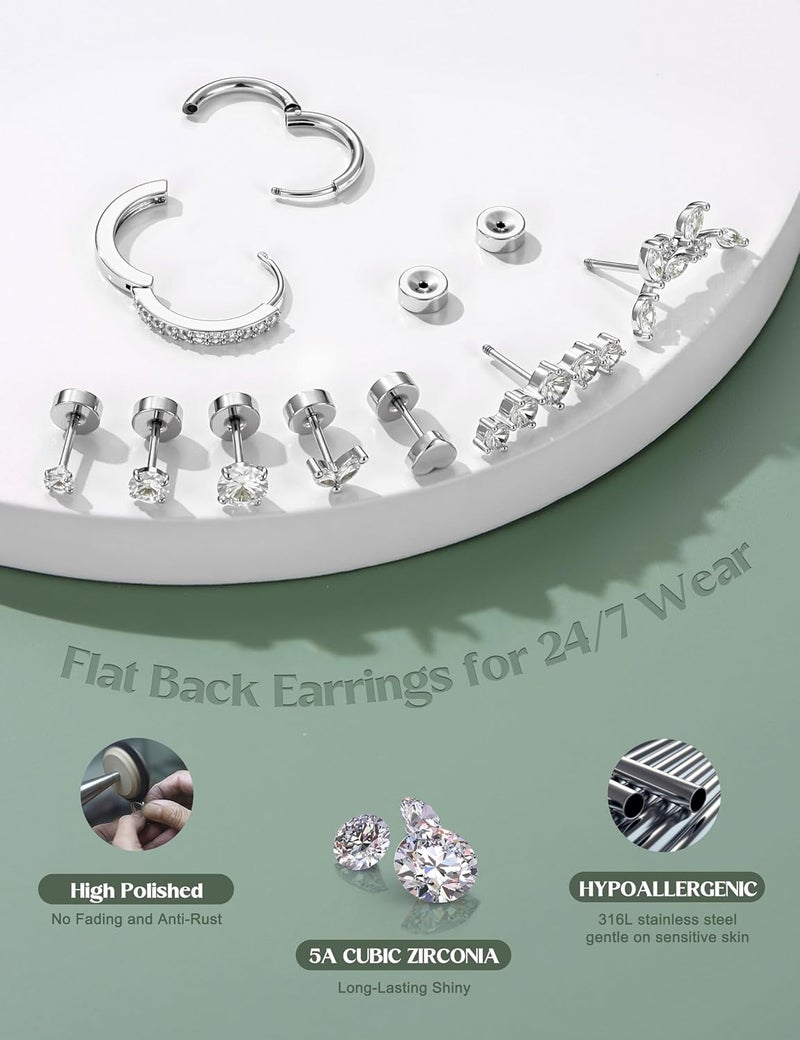 LOLIAS Hypoallergenic Flat Back Earrings - Surgical Steel Earring Stacks for Sensitive Ears - Image 3