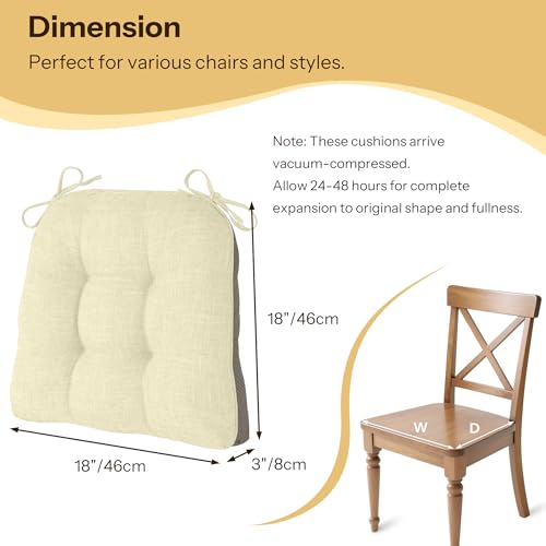 FlyGulls Non Slip Chair Cushions for Dining Chairs Set of 4 Kitchen Chair Cushions 18x18x3 Turfted Chair Pads Comfortable and Soft Seat Cushion with Ties Beige - Image 3