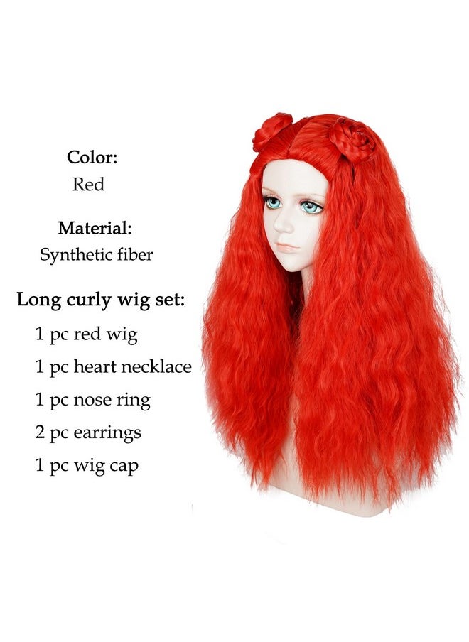 Probeauty Probeauty Long Red Curly Wig for Women, Princess Red Movie Costume Wig with Necklace for Halloween Cosplay Party（Suitable for ages 13 and up）  - Image 2