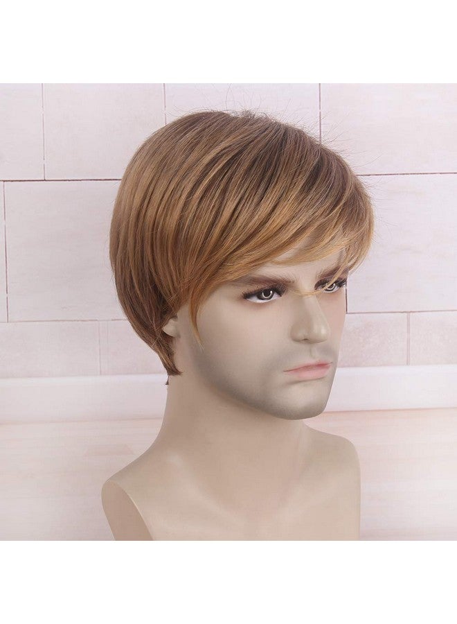 STfantasy Men Short Ombre Brown Mens Wigs Straight Layered Wavy Mens Wig For Malehalloween Cosplay Anime Party For Dad Hair - Image 5