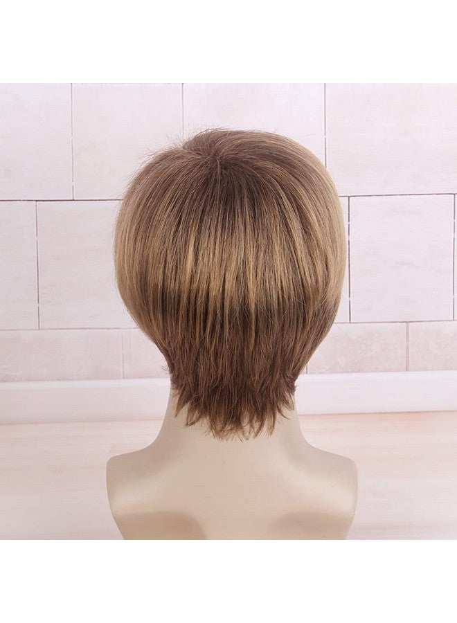 STfantasy Men Short Ombre Brown Mens Wigs Straight Layered Wavy Mens Wig For Malehalloween Cosplay Anime Party For Dad Hair - Image 3