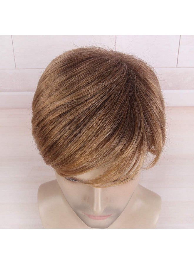 STfantasy Men Short Ombre Brown Mens Wigs Straight Layered Wavy Mens Wig For Malehalloween Cosplay Anime Party For Dad Hair - Image 4
