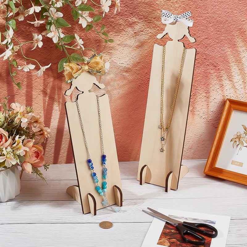 PH PandaHall 2pcs Wood Hair Clip Display Stand 2 Sizes Hairband Holder Racks Wooden Headband Storage Display Board Cute Hair Tie Necklace Holders for Headband Hair Accessories Organizer Dresser - Image 4