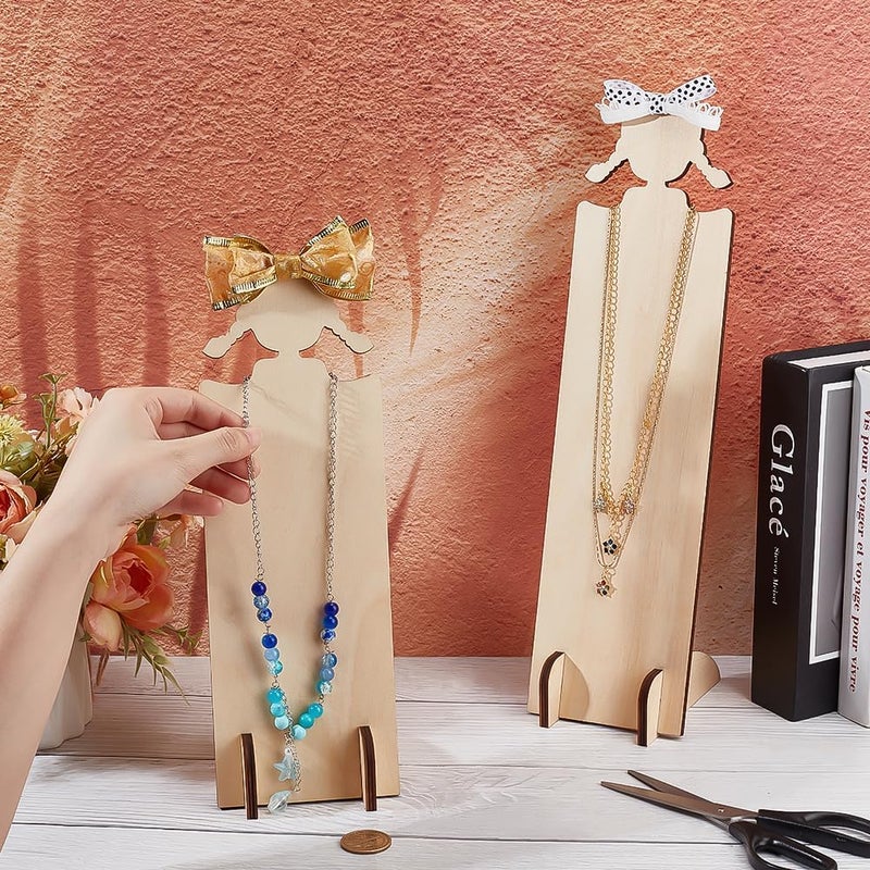 PH PandaHall 2pcs Wood Hair Clip Display Stand 2 Sizes Hairband Holder Racks Wooden Headband Storage Display Board Cute Hair Tie Necklace Holders for Headband Hair Accessories Organizer Dresser - Image 3