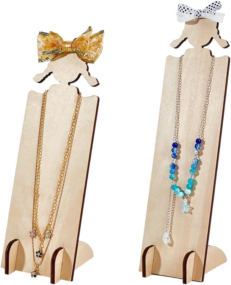 PH PandaHall 2pcs Wood Hair Clip Display Stand 2 Sizes Hairband Holder Racks Wooden Headband Storage Display Board Cute Hair Tie Necklace Holders for Headband Hair Accessories Organizer Dresser - Image 1
