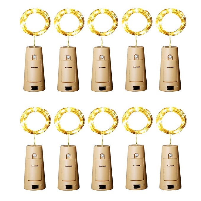 WINE BOTTLE LIGHTS WITH CORK 12 LED 10 PACK FAIRY STRING LIGHTS WATERPROOF BATTERY OPERATED FOR JAR PARTY WEDDING CHRISTMAS FESTIVAL BAR DECORATION WARM WHITE