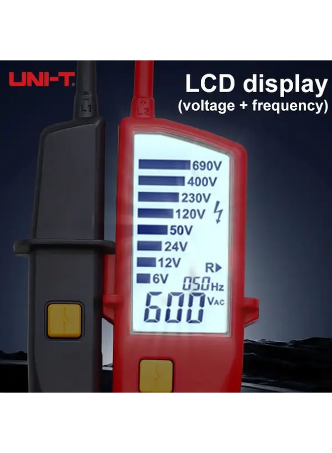 جهاز اختبار الجهد والاستمرارية الثقيل من UNI T، طراز UT18D، مع جهاز اختبار RCD، كاشف جهد تيار متردد/مستمر 6 فولت - 690 فولت، ثلاثي الأطوار، مقاوم للماء بمعيار IP65. - Image 3