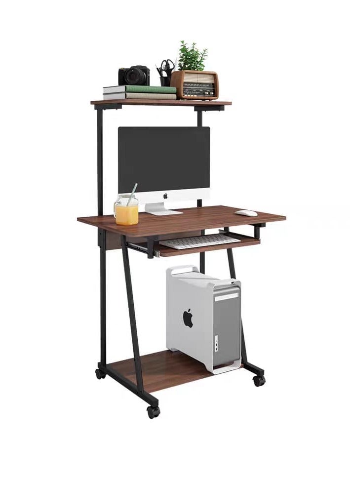 شي ون مكتب كمبيوتر بني من SHEE ONE بتصميم صغير وعملي | طاولة دراسة وعمل مزودة برف كيبورد وعجلات متحركة | مكتب منزلي أنيق للمساحات الضيقة مع رف علوي ووحدة تخزين سفلية | الأبعاد: 126×55×60 سم - Image 1