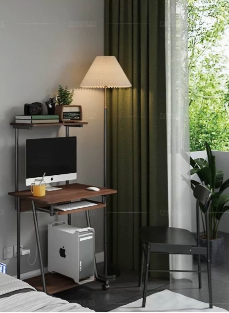 شي ون مكتب كمبيوتر بني من SHEE ONE بتصميم صغير وعملي | طاولة دراسة وعمل مزودة برف كيبورد وعجلات متحركة | مكتب منزلي أنيق للمساحات الضيقة مع رف علوي ووحدة تخزين سفلية | الأبعاد: 126×55×60 سم - Image 2